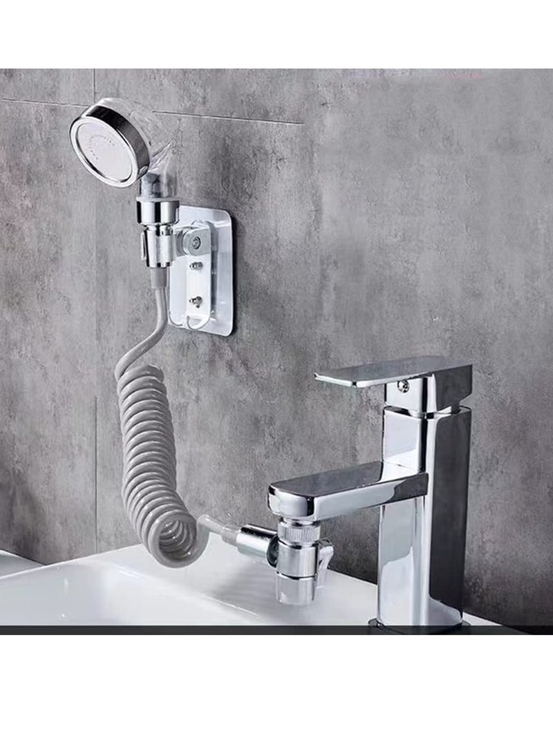 رأس دش يدوي مع خرطوم 1.5 متر عالي الضغط – دش متعدد الوظائف بثلاث أوضاع (نبض، مطر، مزيج)، يشمل محول وصندوق تثبيت بدون حفر، مناسب للحمام والمطبخ والحوض وغسالة الملابس والمرحاض، سهل التركيب، قابل للتوصيل لمعظم الحنفيات القياسية، مرن للاستخدام اليومي والتنظيف - Image 3